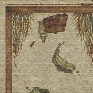 HomeRoots 10' Khaki Beige & Green Nautical Washable Area Rug - Durable, UV-Protected, Family-Friendly Design! 645355