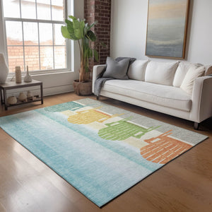 HomeRoots 5' X 8' Nautical Aqua Green & Orange Area Rug – Durable, Washable, UV Protected for Coastal Charm 645357