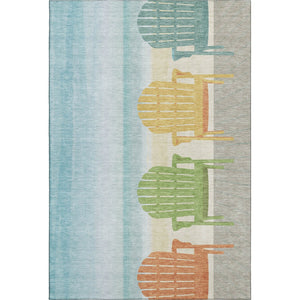 HomeRoots 5' X 8' Nautical Aqua Green & Orange Area Rug – Durable, Washable, UV Protected for Coastal Charm 645357