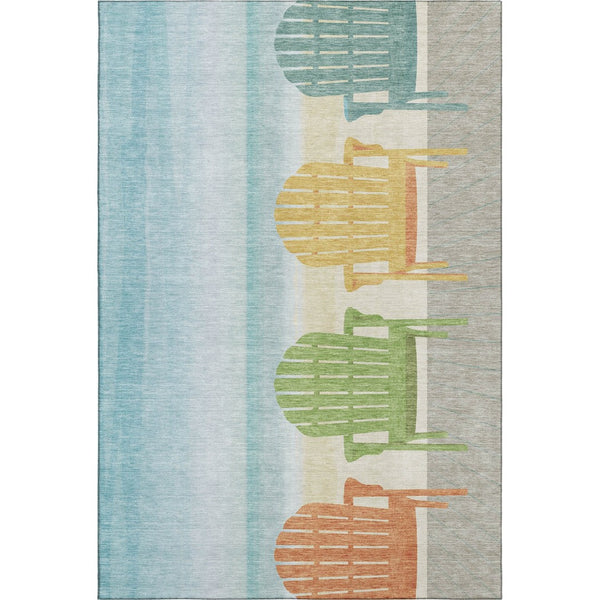 HomeRoots 5' X 8' Nautical Aqua Green & Orange Area Rug – Durable, Washable, UV Protected for Coastal Charm 645357