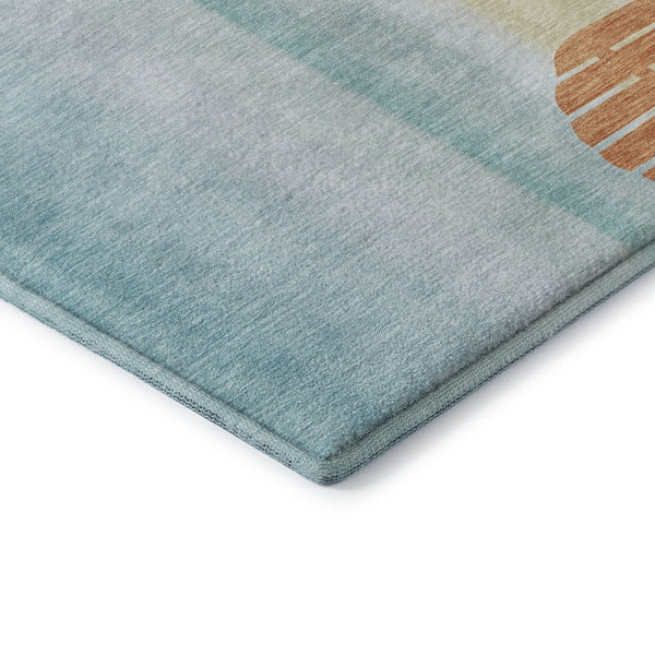 HomeRoots 5' X 8' Nautical Aqua Green & Orange Area Rug – Durable, Washable, UV Protected for Coastal Charm 645357