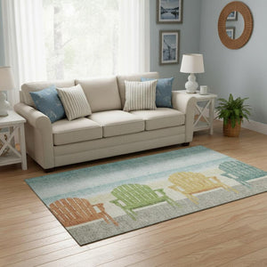HomeRoots 5' X 8' Nautical Aqua Green & Orange Area Rug – Durable, Washable, UV Protected for Coastal Charm 645357