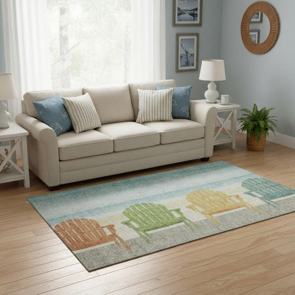 HomeRoots 5' X 8' Nautical Aqua Green & Orange Area Rug – Durable, Washable, UV Protected for Coastal Charm 645357