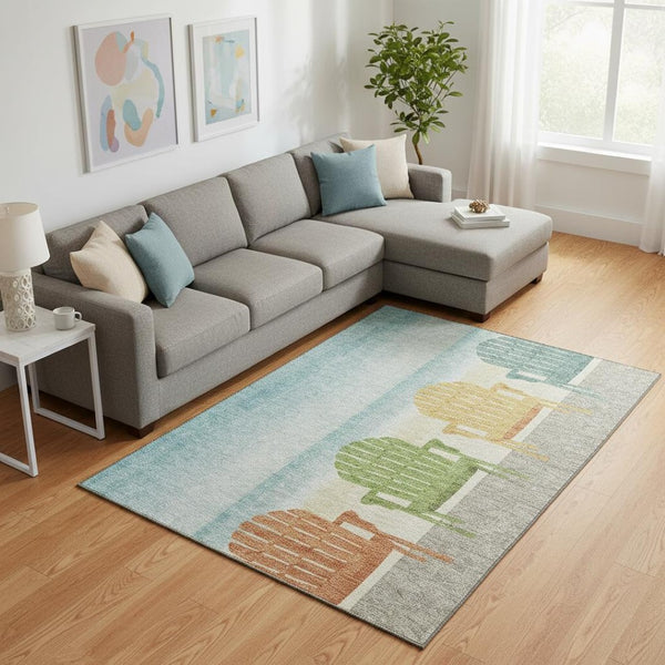 HomeRoots 8' X 10' Nautical Aqua Green & Orange Washable Area Rug with UV Protection for Coastal Charm 645359