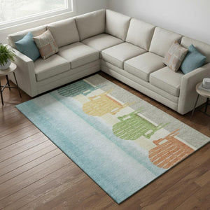 HomeRoots 10' Aqua Green & Orange Nautical Area Rug - UV Protected, Washable, & Durable for Coastal Charm! 645361