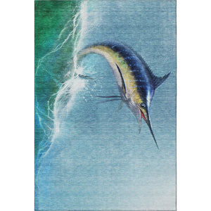 HomeRoots 8' X 10' Caribbean Blue Nautical Area Rug - Washable, UV-Protected, Durable, Perfect for Any Space! 645365