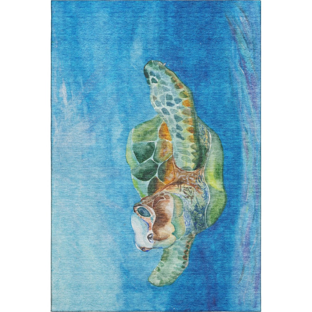 HomeRoots 5' X 8' Nautical Area Rug in Pacific Blue, Emerald & Beige – Washable, UV Protected & Stain Resistant! 645369