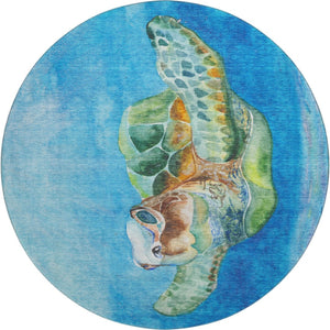 HomeRoots 8' Pacific Blue Nautical Round Rug - Washable, UV Protected, Stain Resistant - Coastal Charm for Homes 645370