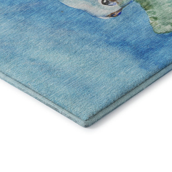 HomeRoots 8' Pacific Blue Nautical Round Rug - Washable, UV Protected, Stain Resistant - Coastal Charm for Homes 645370