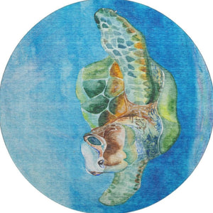 HomeRoots 8' Pacific Blue Nautical Round Rug - Washable, UV Protected, Stain Resistant - Coastal Charm for Homes 645370