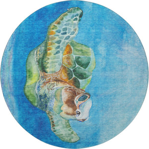 HomeRoots 8' Pacific Blue Nautical Round Rug - Washable, UV Protected, Stain Resistant - Coastal Charm for Homes 645370