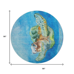 HomeRoots 8' Pacific Blue Nautical Round Rug - Washable, UV Protected, Stain Resistant - Coastal Charm for Homes 645370