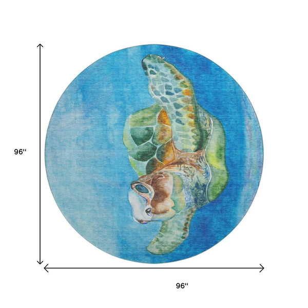 HomeRoots 8' Pacific Blue Nautical Round Rug - Washable, UV Protected, Stain Resistant - Coastal Charm for Homes 645370
