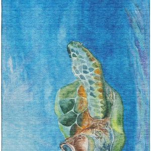 HomeRoots 8' X 10' Pacific Blue Nautical Area Rug - Washable, Stain Resistant, UV Protected for Coastal Charm 645371