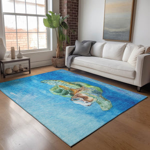 HomeRoots 9' X 12' Durable Pacific Blue Nautical Area Rug with UV Protection, Washable for High-Traffic Spaces 645372
