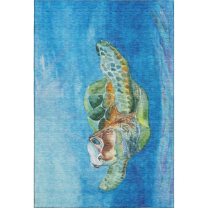 HomeRoots 10' Nautical Washable Area Rug in Pacific Blue, Emerald & Beige - UV Protection, Stylish & Durable 645373