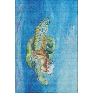 HomeRoots 10' Nautical Washable Area Rug in Pacific Blue, Emerald & Beige - UV Protection, Stylish & Durable 645373