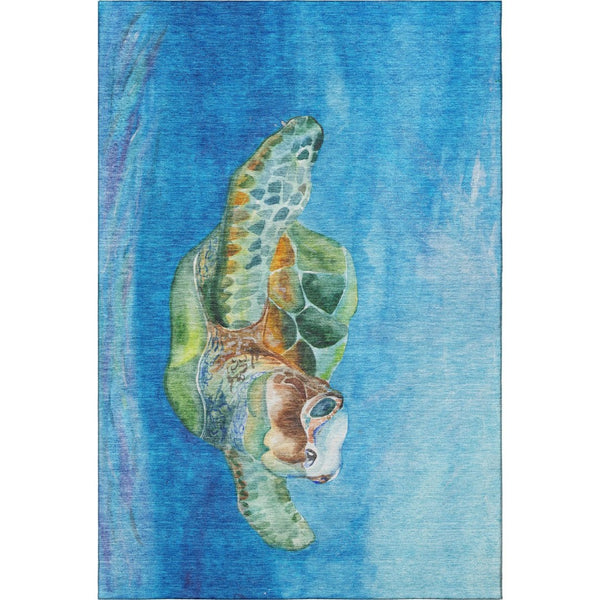 HomeRoots 10' Nautical Washable Area Rug in Pacific Blue, Emerald & Beige - UV Protection, Stylish & Durable 645373