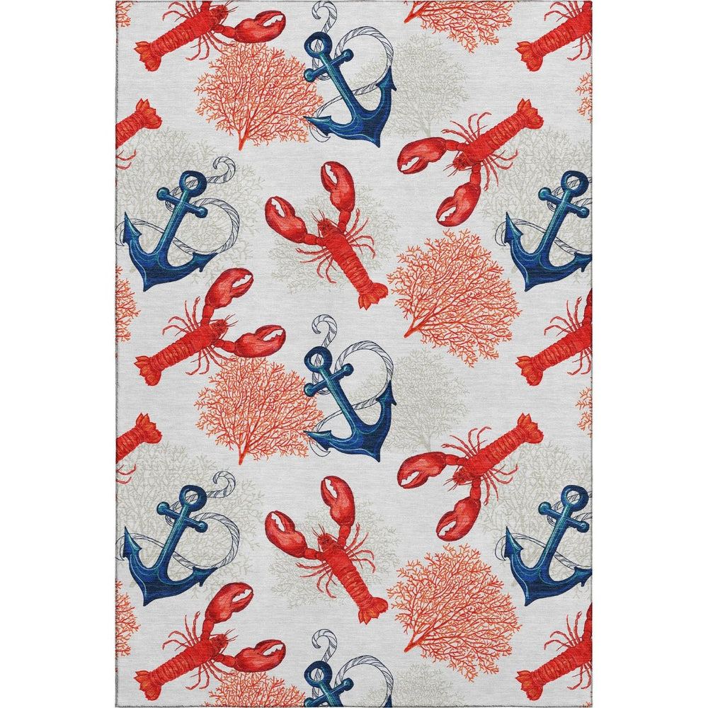HomeRoots 10' Coastal Nautical Area Rug in Ivory, Red & Blue - Washable, Stain Resistant & UV Protected! 645379