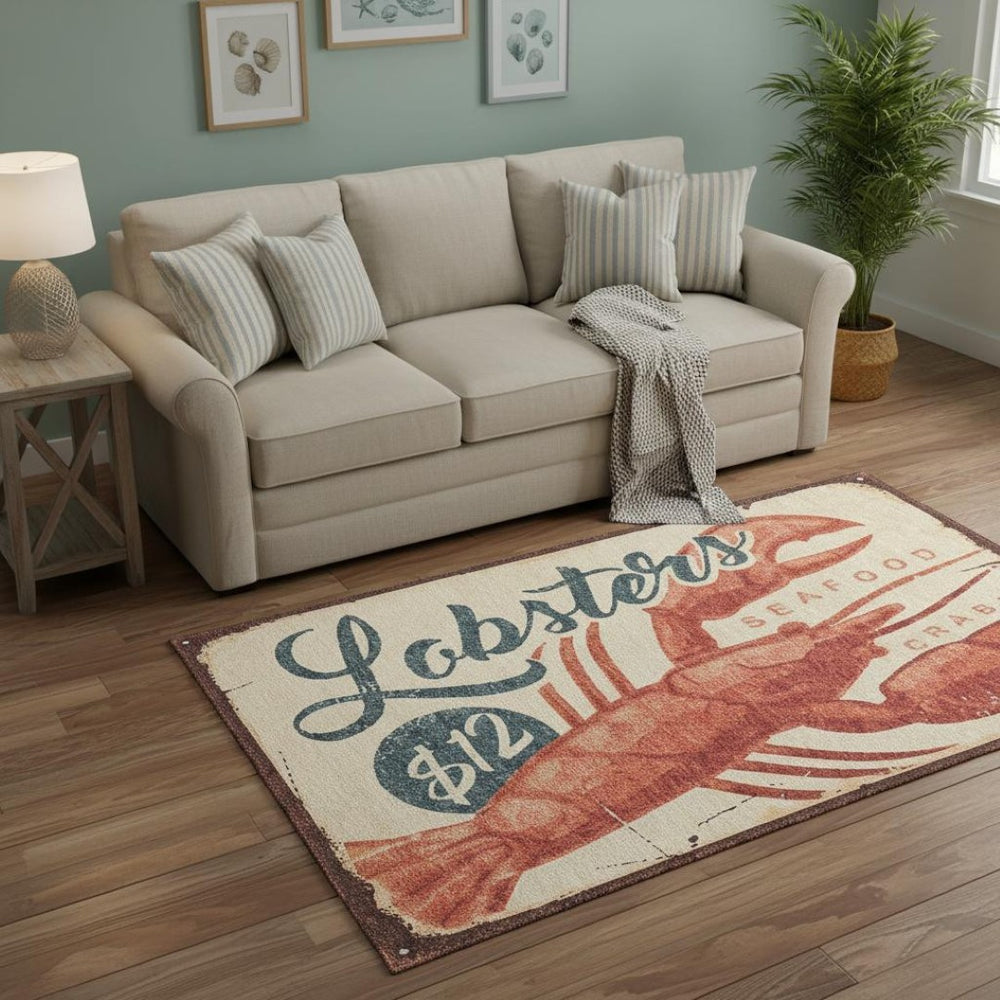 HomeRoots 5' X 8' Beige Salmon and Brown Nautical Area Rug - Washable, UV Protected & Perfect for High-Traffic Spaces 645381