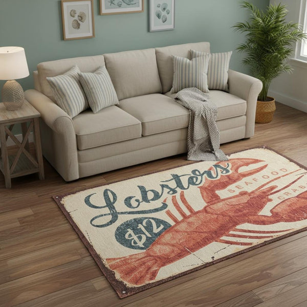 HomeRoots 5' X 8' Beige Salmon and Brown Nautical Area Rug - Washable, UV Protected & Perfect for High-Traffic Spaces 645381