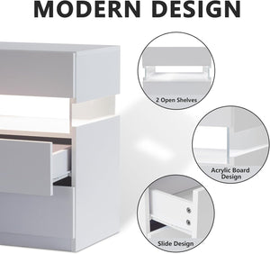 English Elm LED Modern 3-Drawer Nightstand with Acrylic Top, Built-In Ambient Lighting, Sturdy MDF & Wood White 22.23 L x 17.32 W x 7.87 H W2371P173484