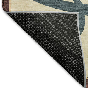 HomeRoots 8' Beige Salmon and Brown Nautical Round Rug – Washable, UV Protected, and Stain-Resistant Comfort 645382