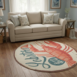 HomeRoots 8' Beige Salmon and Brown Nautical Round Rug – Washable, UV Protected, and Stain-Resistant Comfort 645382