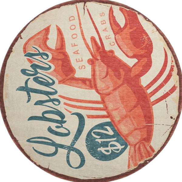 HomeRoots 8' Beige Salmon and Brown Nautical Round Rug – Washable, UV Protected, and Stain-Resistant Comfort 645382