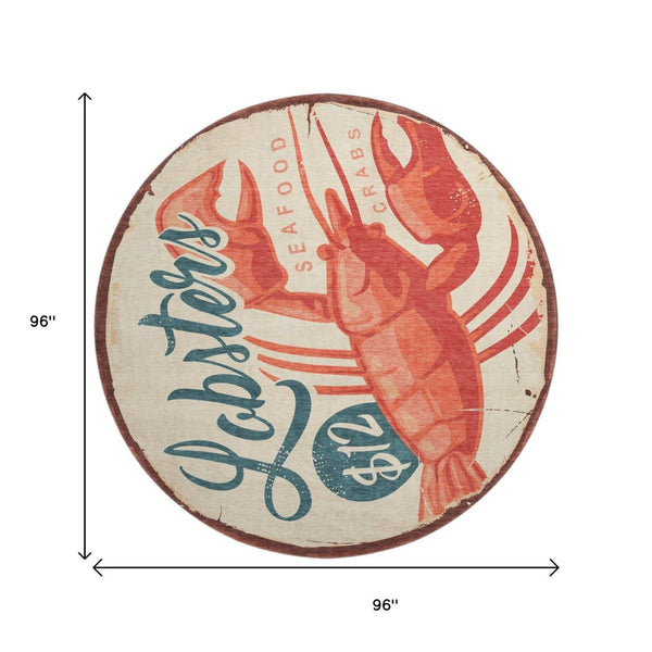 HomeRoots 8' Beige Salmon and Brown Nautical Round Rug – Washable, UV Protected, and Stain-Resistant Comfort 645382