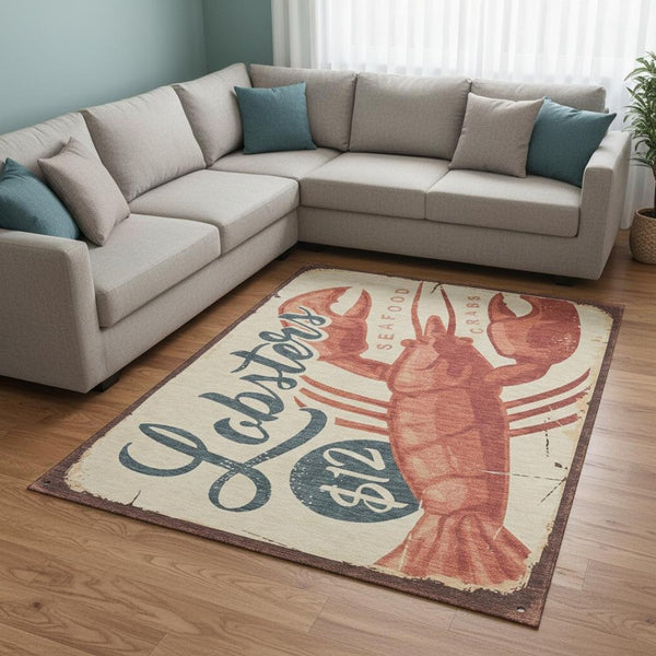HomeRoots 8' X 10' Coastal Beige Salmon Brown Area Rug – Washable, UV-Protected, Stain-Resistant, Durable Design 645383