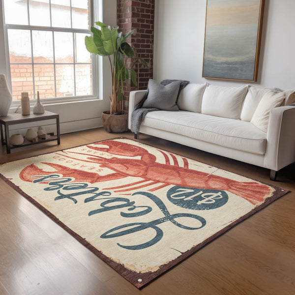 HomeRoots 8' X 10' Coastal Beige Salmon Brown Area Rug – Washable, UV-Protected, Stain-Resistant, Durable Design 645383