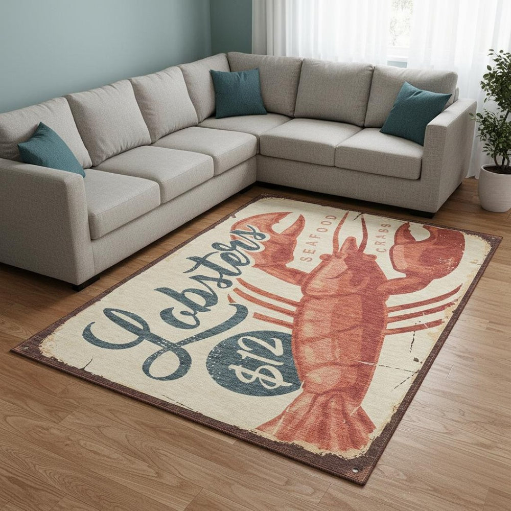 HomeRoots 9' X 12' Beige Salmon Brown Nautical Washable Area Rug with UV Protection for Family Homes 645384