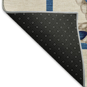 HomeRoots 8' Nautical Round Rug in Ivory, Blue & Red - Washable, UV-Protected, Durable & Stylish Home Decor 645388