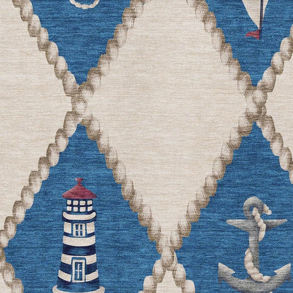 HomeRoots 8' X 10' Coastal-Inspired Ivory, Blue & Red Nautical Area Rug – Washable, UV Protected & Stain Resistant 645389