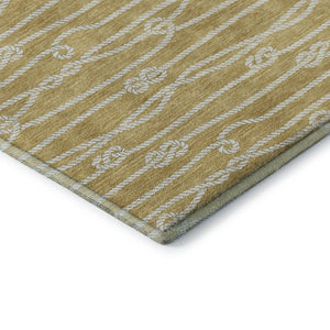 HomeRoots 8' Gold and Ivory Nautical Washable Round Rug - UV Protected, Stain-Resistant, Soft Coastal Charm 645394