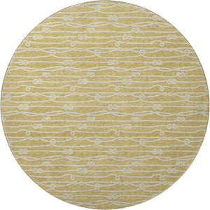HomeRoots 8' Gold and Ivory Nautical Washable Round Rug - UV Protected, Stain-Resistant, Soft Coastal Charm 645394