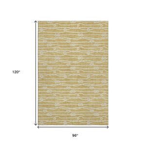 HomeRoots 8' X 10' Nautical Gold and Ivory Washable Area Rug - UV Protected, Durable, Stylish, and Easy-Care 645395