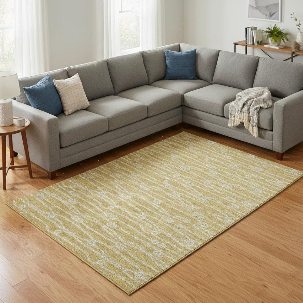 HomeRoots 8' X 10' Nautical Gold and Ivory Washable Area Rug - UV Protected, Durable, Stylish, and Easy-Care 645395