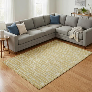 HomeRoots 8' X 10' Nautical Gold and Ivory Washable Area Rug - UV Protected, Durable, Stylish, and Easy-Care 645395