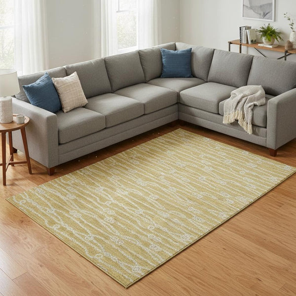 HomeRoots 8' X 10' Nautical Gold and Ivory Washable Area Rug - UV Protected, Durable, Stylish, and Easy-Care 645395