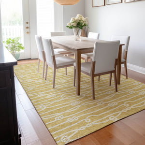 HomeRoots 8' X 10' Nautical Gold and Ivory Washable Area Rug - UV Protected, Durable, Stylish, and Easy-Care 645395