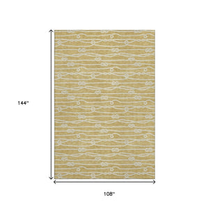 HomeRoots 9' X 12' Gold Nautical Area Rug - Washable, UV-Protected, Durable & Stylish for Coastal Living Spaces 645396