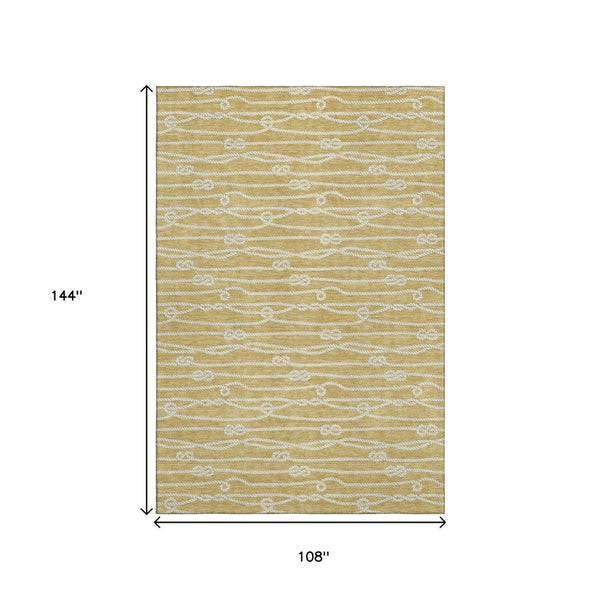 HomeRoots 9' X 12' Gold Nautical Area Rug - Washable, UV-Protected, Durable & Stylish for Coastal Living Spaces 645396