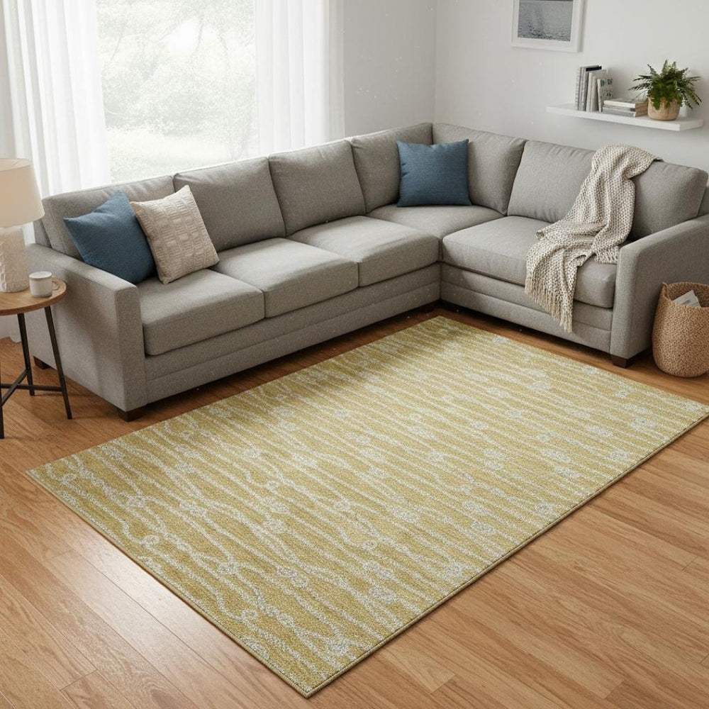 HomeRoots 9' X 12' Gold Nautical Area Rug - Washable, UV-Protected, Durable & Stylish for Coastal Living Spaces 645396