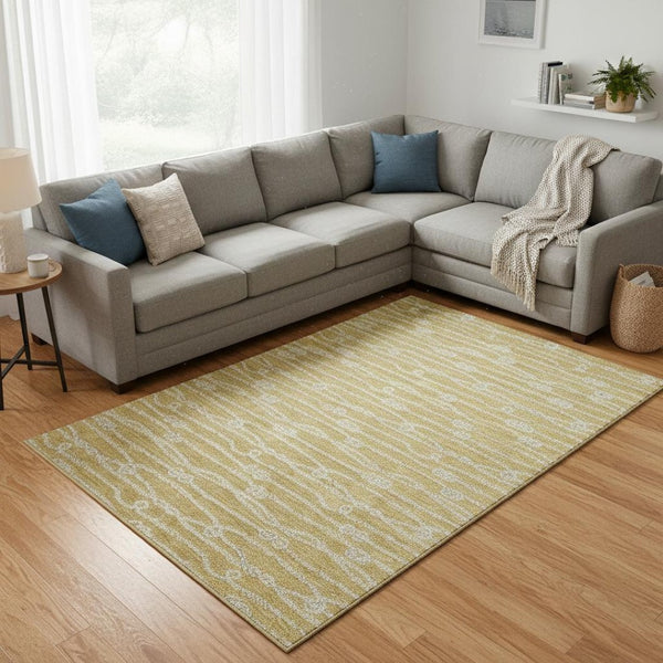 HomeRoots 9' X 12' Gold Nautical Area Rug - Washable, UV-Protected, Durable & Stylish for Coastal Living Spaces 645396