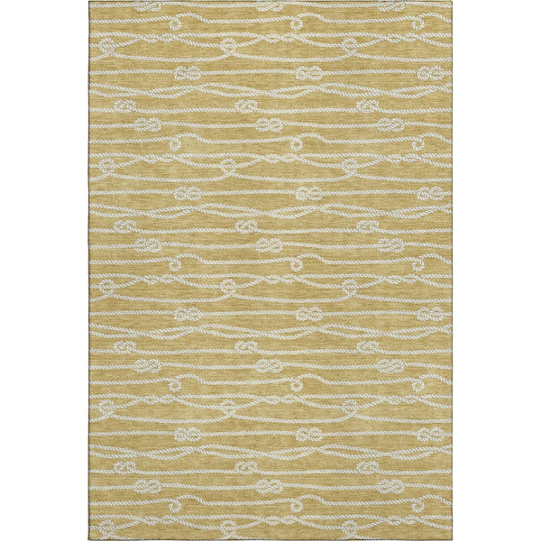 HomeRoots 9' X 12' Gold Nautical Area Rug - Washable, UV-Protected, Durable & Stylish for Coastal Living Spaces 645396