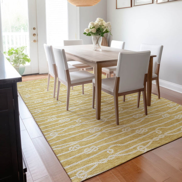 HomeRoots 9' X 12' Gold Nautical Area Rug - Washable, UV-Protected, Durable & Stylish for Coastal Living Spaces 645396