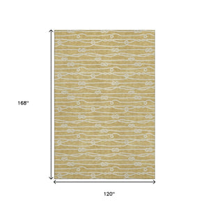 HomeRoots 10' X 14' Gold And Ivory Nautical Area Rug – Washable, UV Protected, Stain Resistant, Perfect for Families! 645397