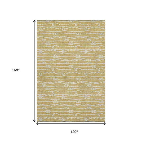 HomeRoots 10' X 14' Gold And Ivory Nautical Area Rug – Washable, UV Protected, Stain Resistant, Perfect for Families! 645397